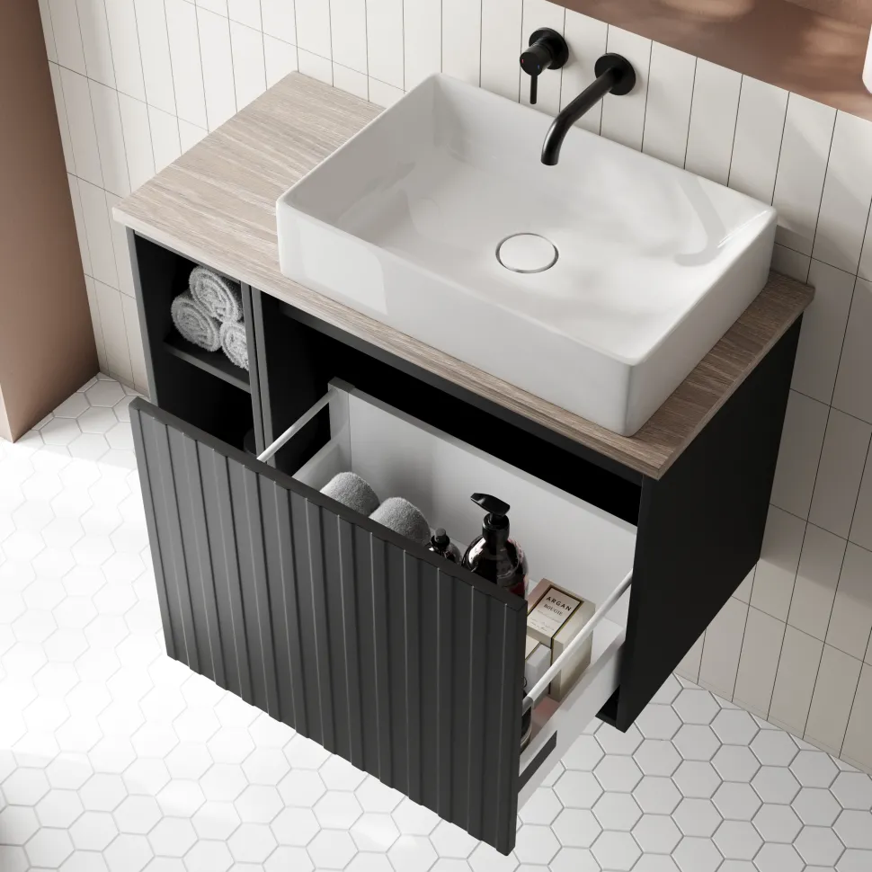 Billy 800mm Wall Hung Vanity Unit with Fluted Drawer Front & Countertop