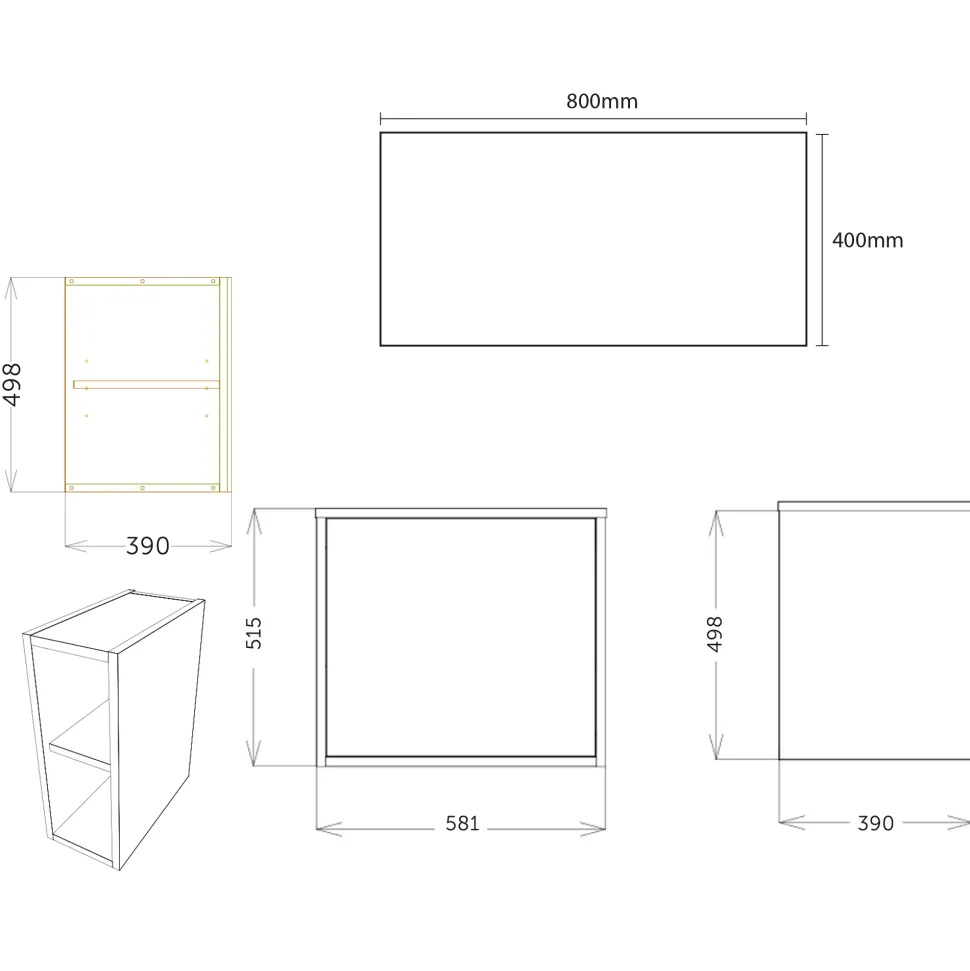 Billy 800mm Wall Hung Vanity Unit with Fluted Drawer Front & Countertop
