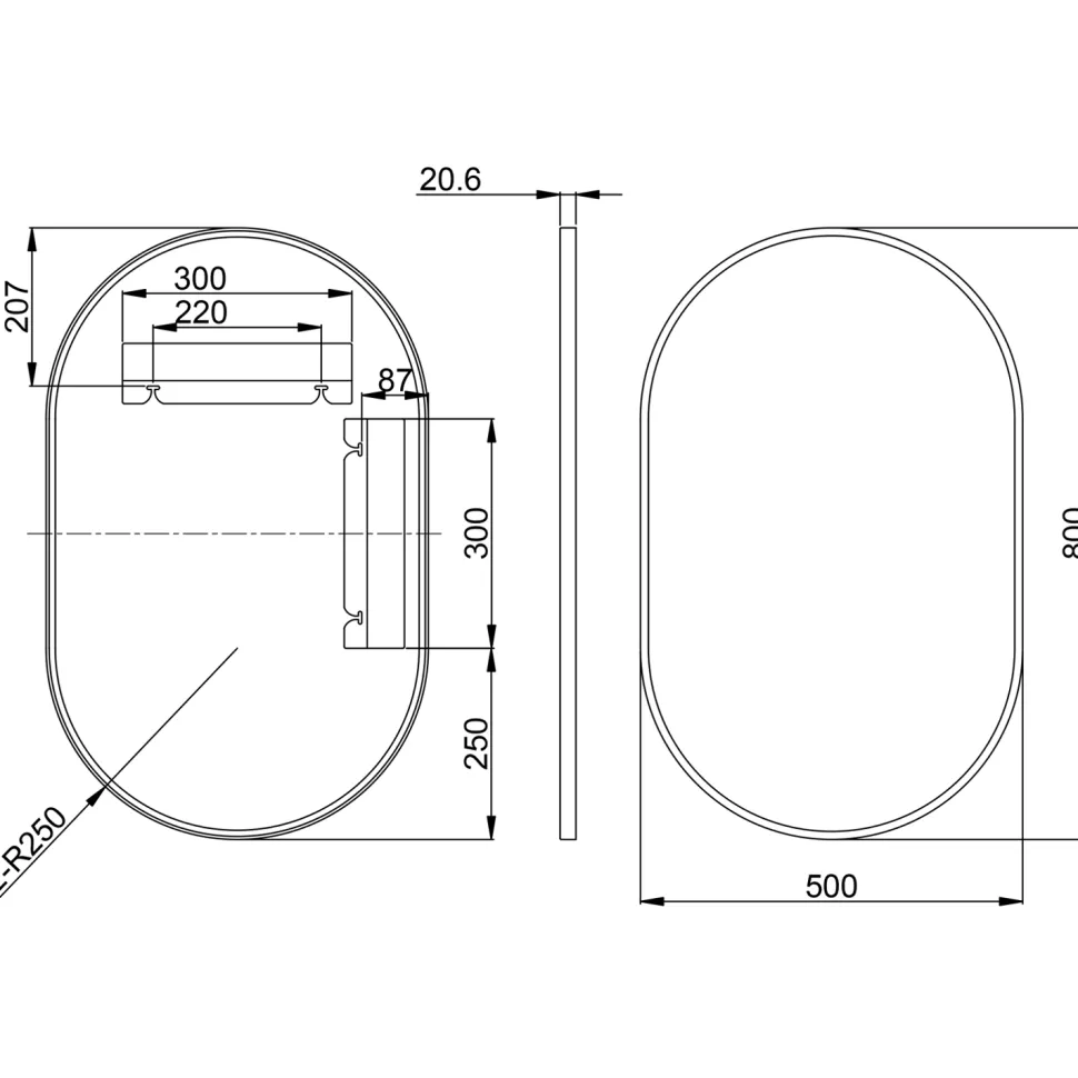 Billy Oval Framed Mirror - 500 x 800mm