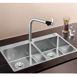 Blanco Andano Double Bowl Inset Satin Polish Stainless Steel Kitchen Sink & Waste - 865 x 500mm