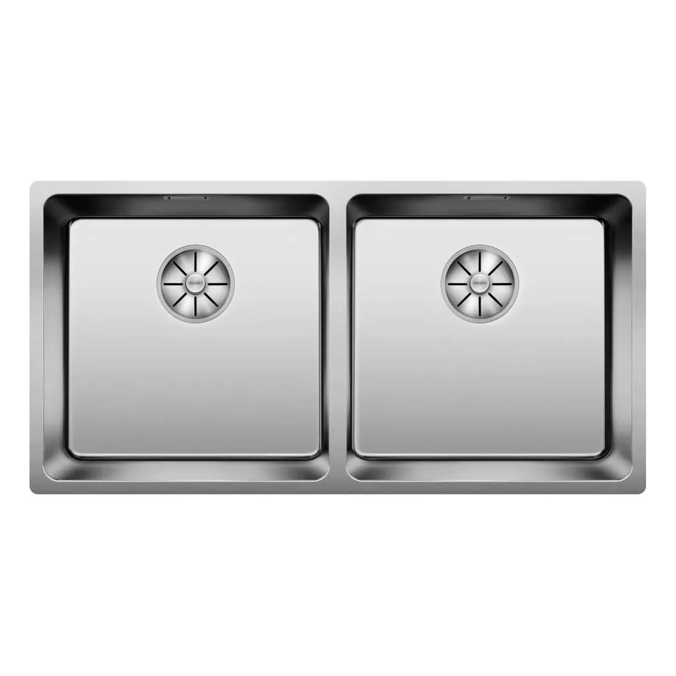 Blanco Andano Double Bowl Undermount Satin Polish Stainless Steel Kitchen Sink & Waste - 865 x 440mm
