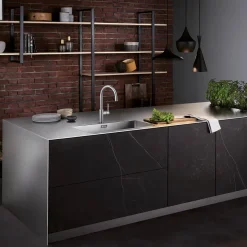 Blanco Candor-S Single Lever Brushed Stainless Steel Mono Pull Out Kitchen Mixer Tap