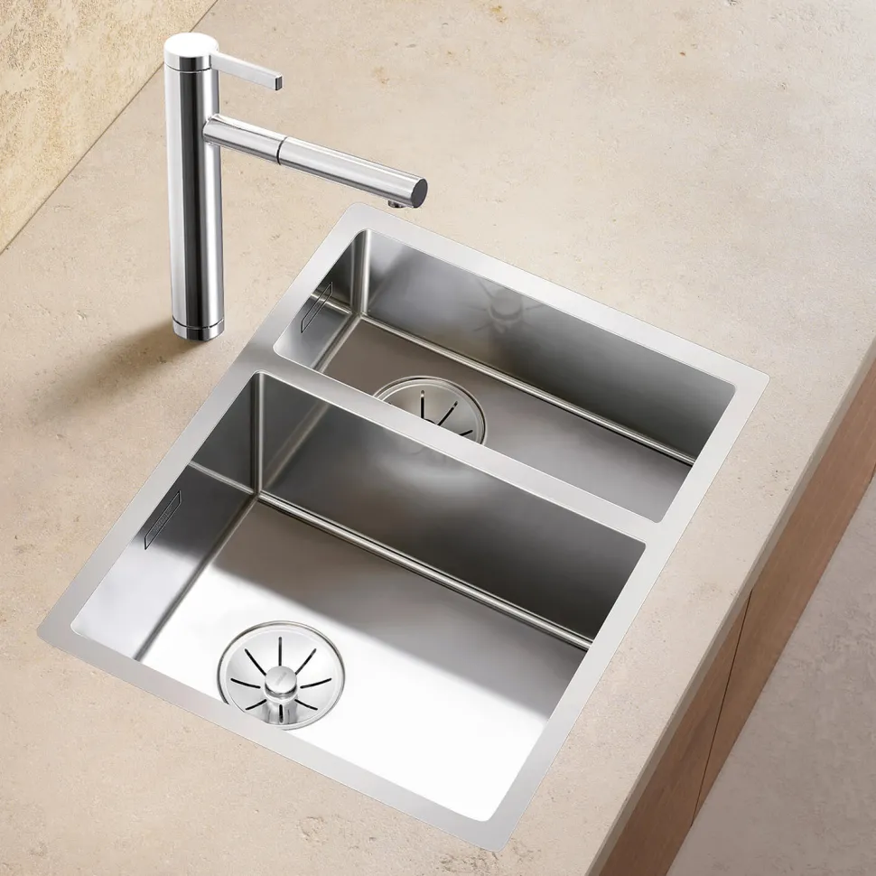 Blanco Claron 1.5 Bowl Satin Polish Stainless Steel Kitchen Sink & Waste - 585 x 440mm