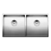 Blanco Claron Double Bowl Undermount Satin Polish Stainless Steel Kitchen Sink & Waste - 865 x 440mm