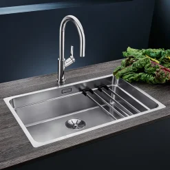 Blanco Etagon Extra Large 1 Bowl Satin Polish Inset or Undermount Stainless Steel Kitchen Sink & Waste - 740 x 440mm
