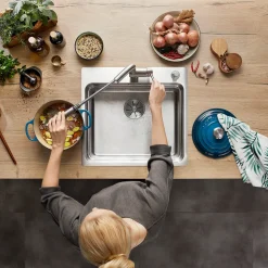 Blanco Etagon Large 1 Bowl Satin Polish Stainless Steel Kitchen Sink & Waste with Tap Ledge - 540 x 500mm