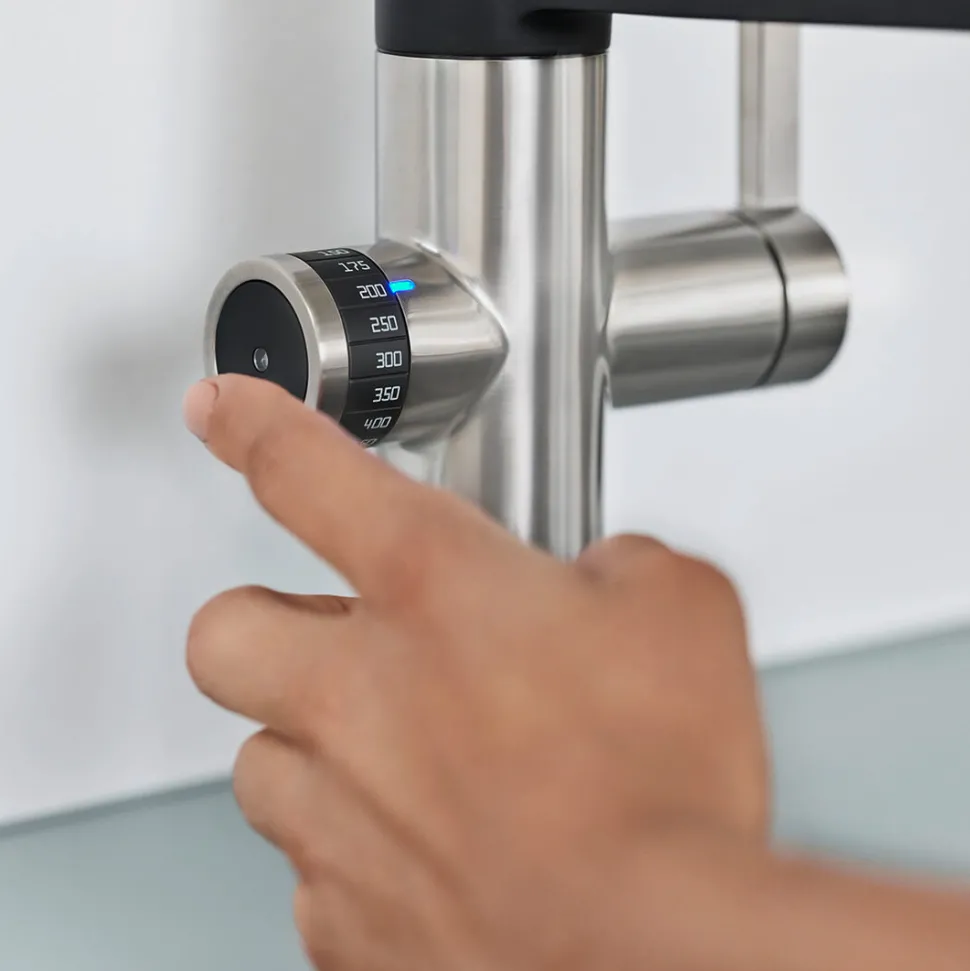 Blanco Evol-S 3-in-1 PVD Steel Smart Measure Filtered Cold Water Mono Kitchen Mixer Tap with Dual Spray
