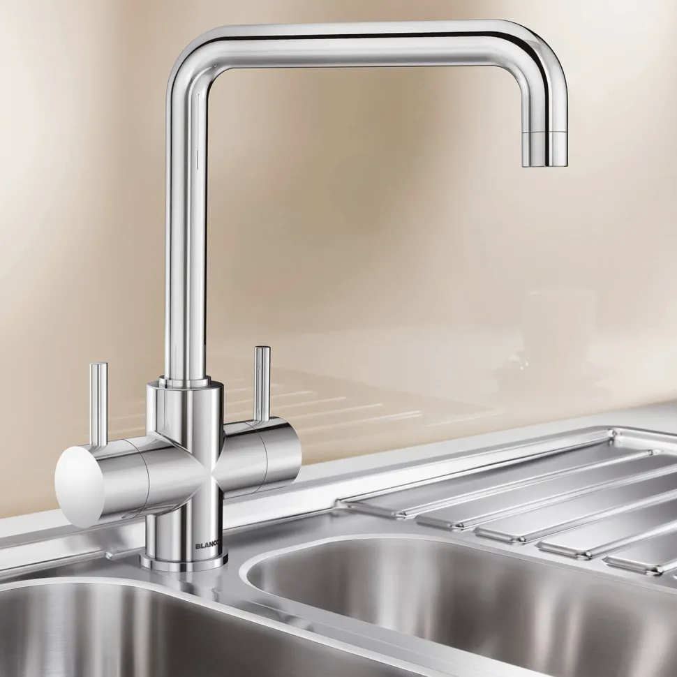 Blanco Jamia WRAS Approved Twin Lever Chrome Mono Kitchen Mixer Tap