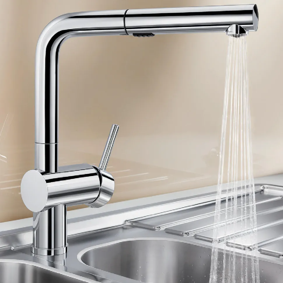 Blanco Linus-S Vario Single Lever Chrome Mono Pull Out Kitchen Mixer Tap with Dual Spray