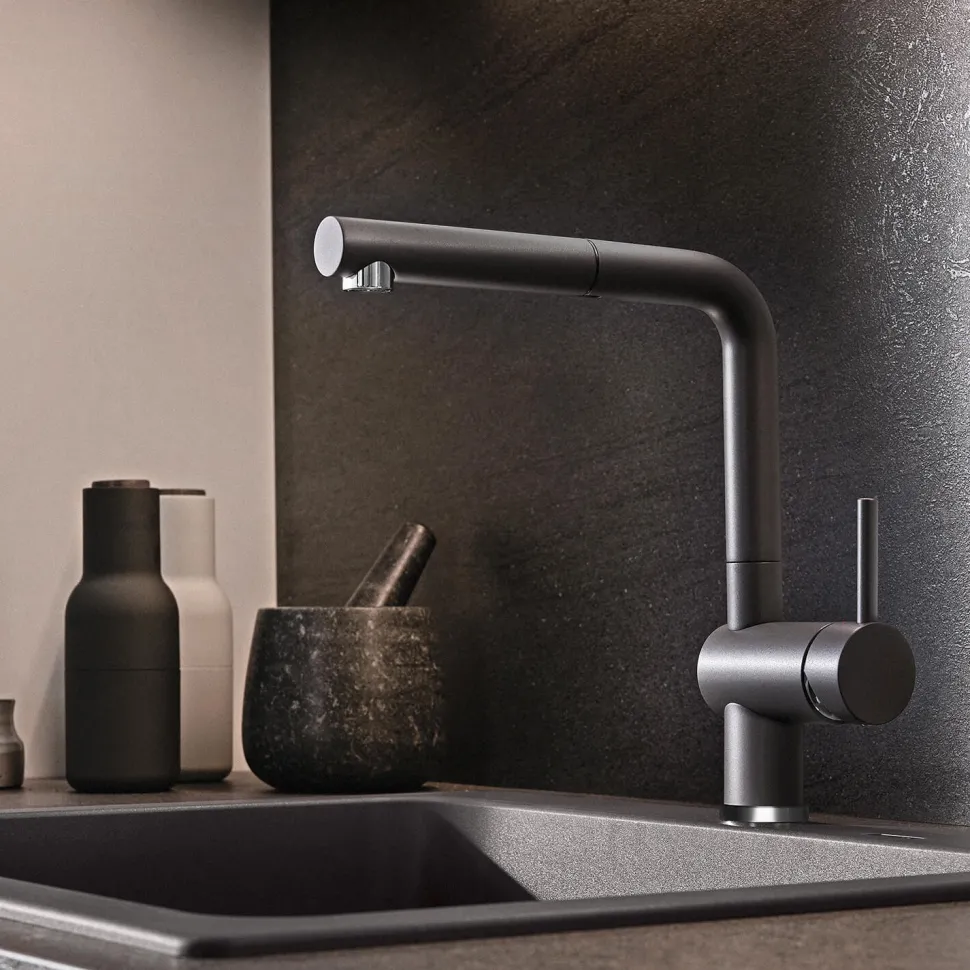 Blanco Linus-S Vario Single Lever Mono Pull Out Kitchen Mixer Tap with Silgranit Matching Finish