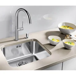 Blanco Supra 400-U 1 Bowl Undermount Brushed Stainless Steel Kitchen Sink & Waste - 430 x 430mm