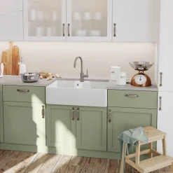 Blanco Villae Belfast Farmhouse Double Bowl Crystal Gloss White Ceramic Kitchen Sink & Waste - 794 x 490mm