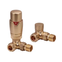 Brenton Designer Corner Thermostatic Radiator Valves - Brushed Brass