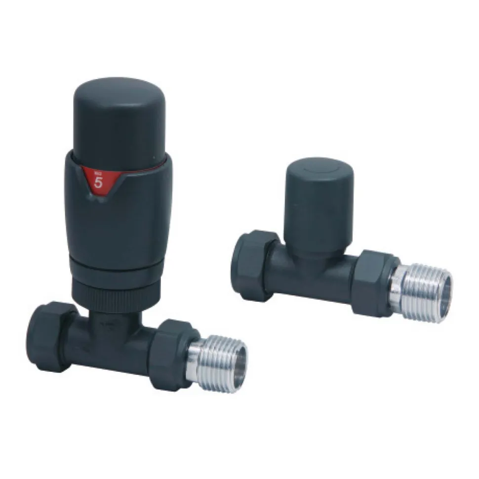 Brenton Designer Straight Thermostatic Radiator Valves - Carbon Anthracite