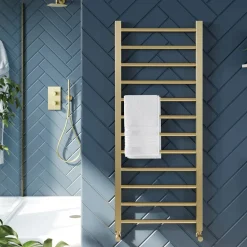 Brenton Etna Brushed Brass Heated Ladder Towel Rail