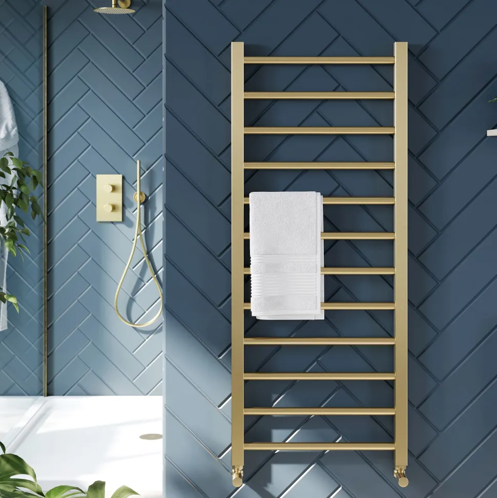 Brenton Etna Brushed Brass Heated Ladder Towel Rail