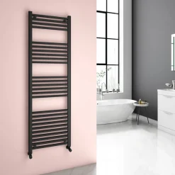 Brenton Matt Black Straight Heated Flat Towel Rail