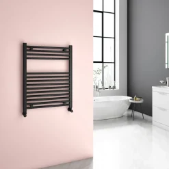 Brenton Matt Black Straight Heated Flat Towel Rail