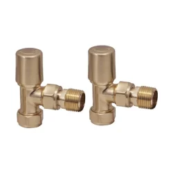Brenton 15mm Angled Manual Radiator Valves - Brushed Brass