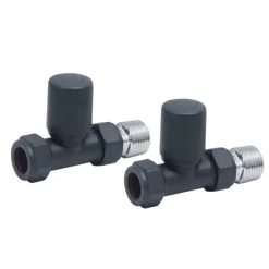 Brenton 15mm Straight Manual Radiator Valves - Carbon Anthracite