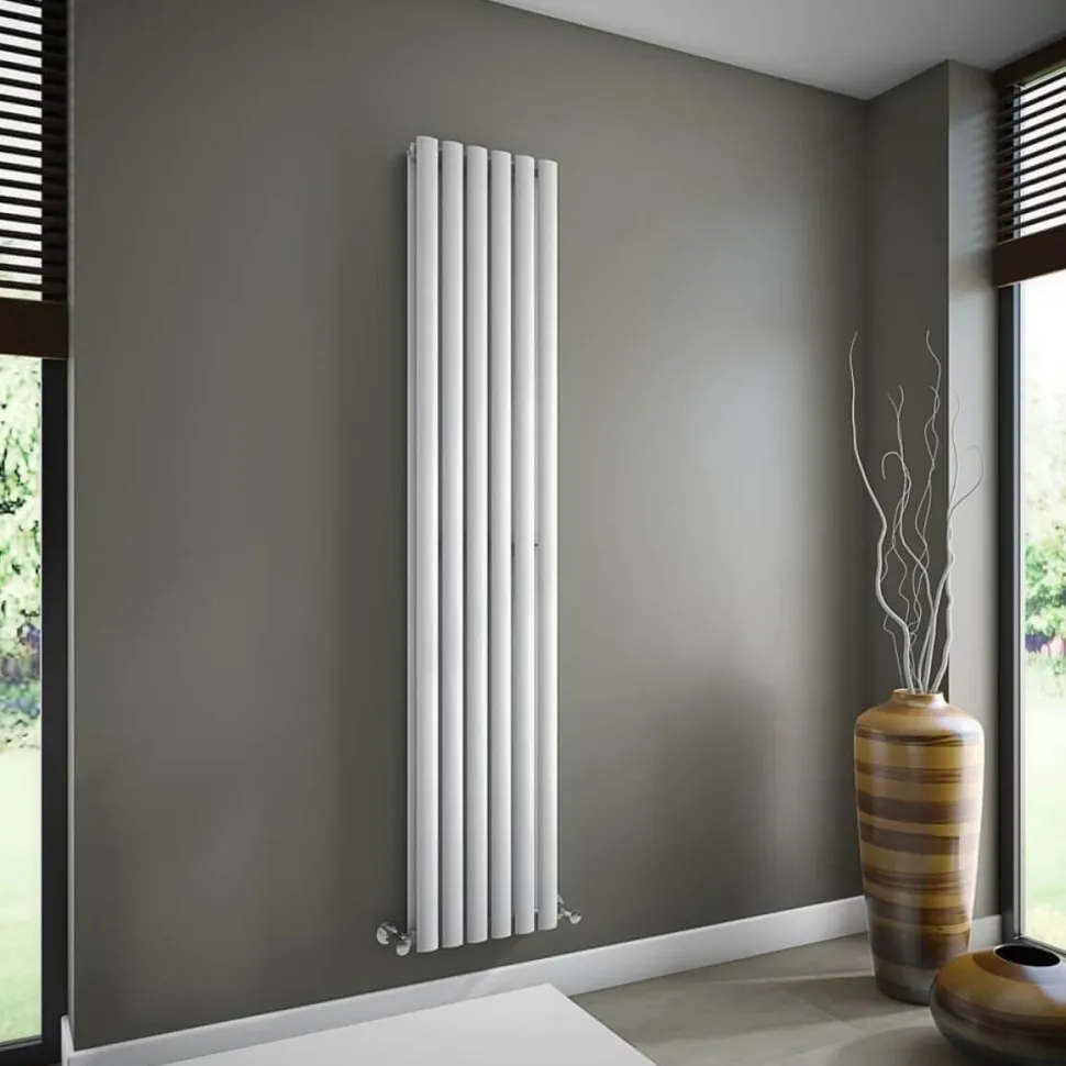 Brenton Oval Double Panel Vertical Radiator - White - 1800 x 360mm
