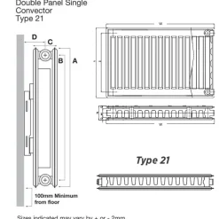 Brenton Type 21 Double Panel Single Convector Radiator - White