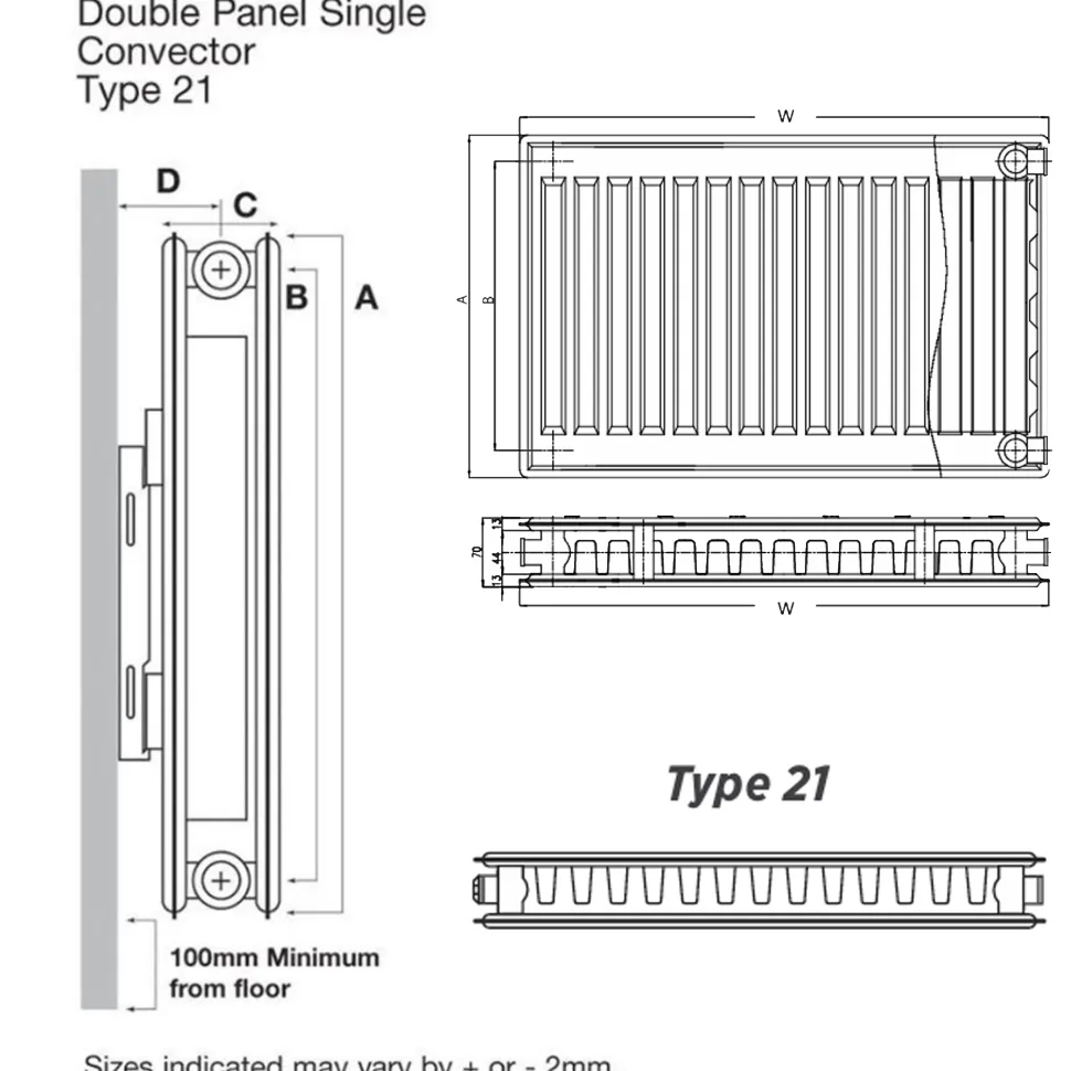 Brenton Type 21 Double Panel Single Convector Radiator - White