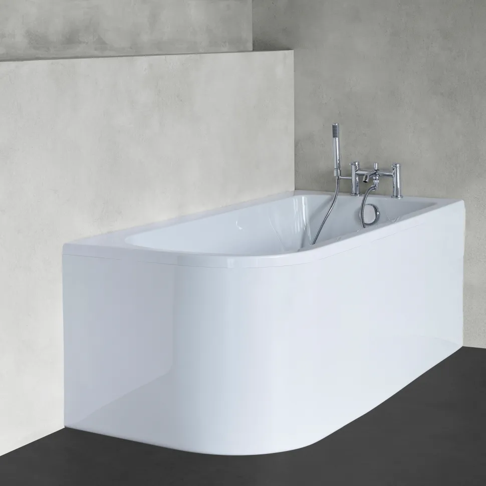 Britton Bathrooms Viride Single Ended Offset J-Shaped Bath, Panel & Cradle - 1700 x 750mm