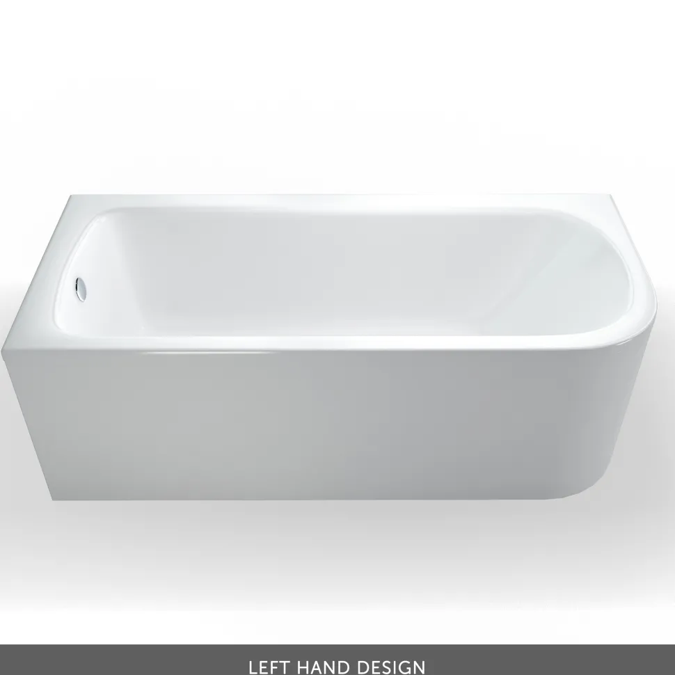 Britton Bathrooms Viride Single Ended Offset J-Shaped Bath, Panel & Cradle - 1700 x 750mm