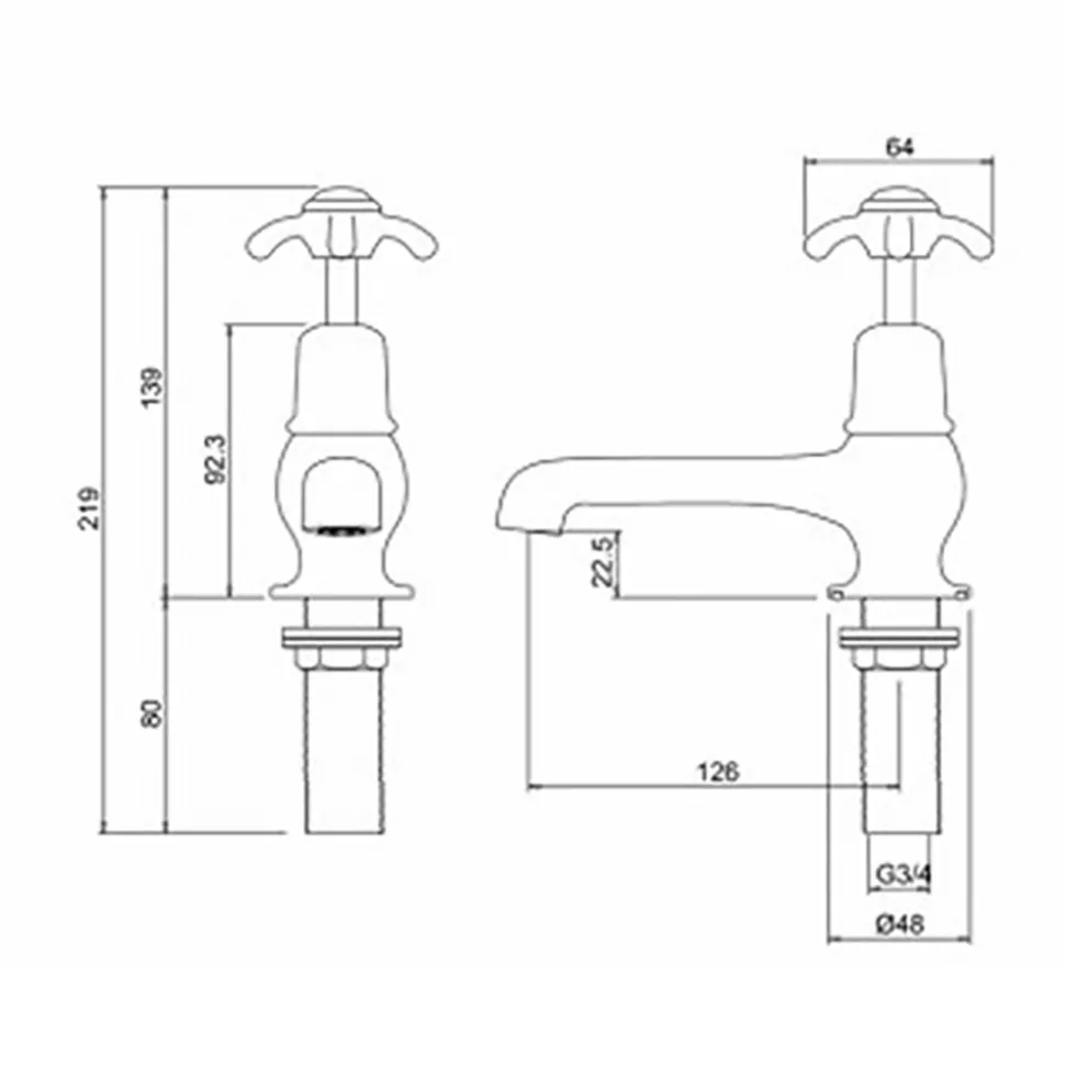 Burlington Anglesey Deck Mounted Bath Pillar Taps