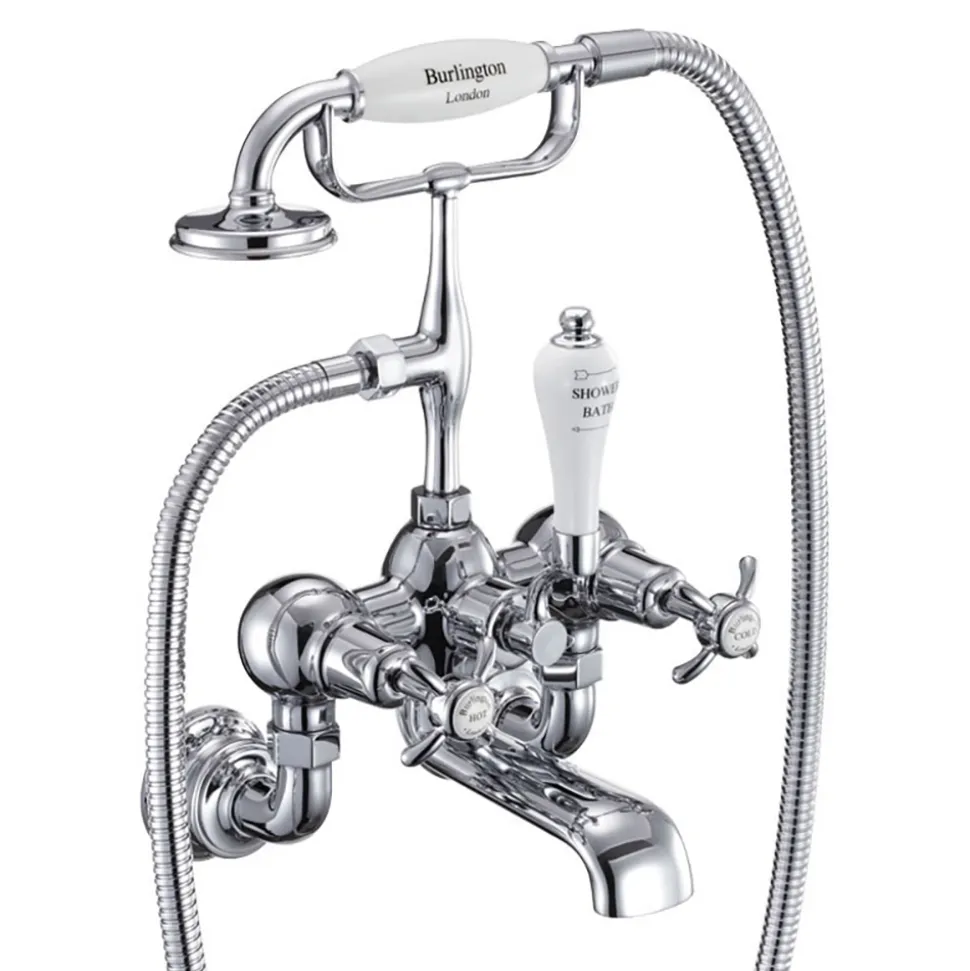 Burlington Anglesey Regent Tall Wall Mounted Bath Shower Mixer with Straight Valves