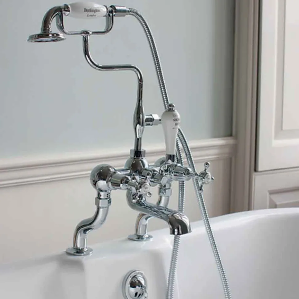 Burlington Claremont Deck Mounted Bath Shower Mixer with Straight Valves