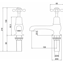 Burlington Claremont Deck Mounted Bath Pillar Taps
