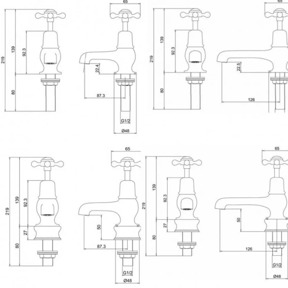 Burlington Claremont 3 Inch Basin Pillar Taps