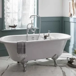 Burlington Claremont Regent Tall Deck Mounted Bath Shower Mixer with Straight Valves