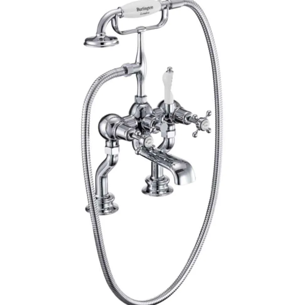 Burlington Claremont Regent Tall Deck Mounted Bath Shower Mixer with Straight Valves