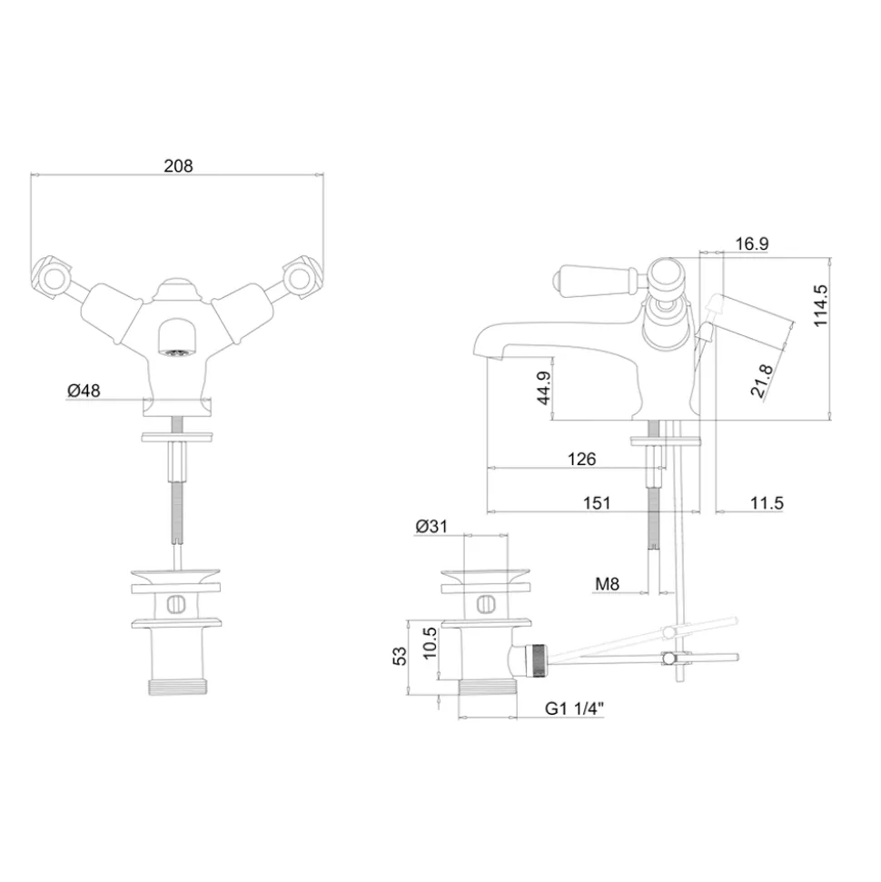 Burlington Kensington Basin Mixer Tap with High Central Indice & Waste