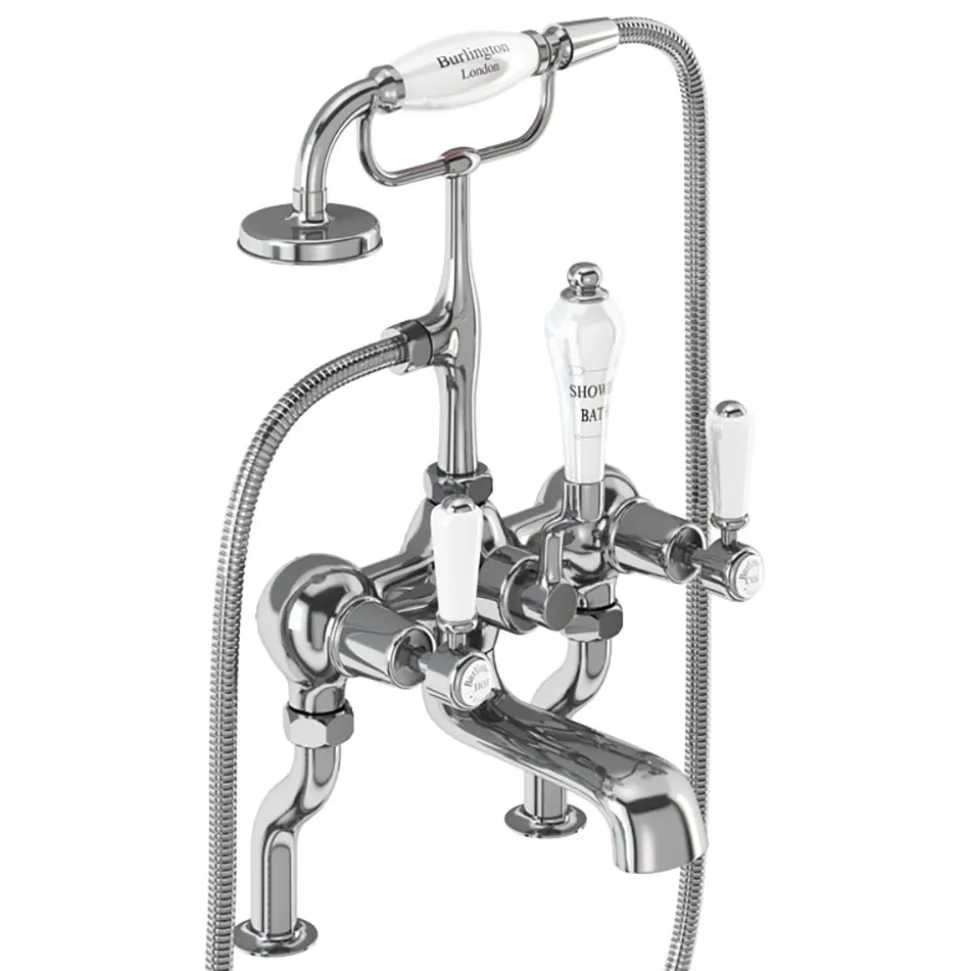 Burlington Kensington Deck Mounted Bath Shower Mixer with Straight Valves