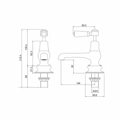 Burlington Kensington Deck Mounted Bath Pillar Taps