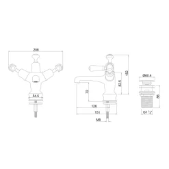 Burlington Kensington Regent Basin Mixer Tap with High Central Indice & Waste
