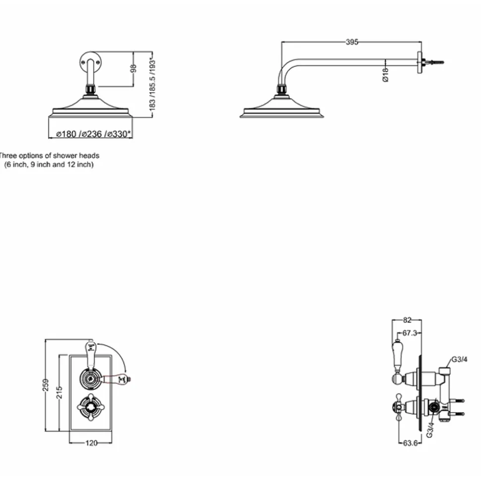 Burlington Trent Concealed Thermostatic Shower Kit with Fixed AirBurst Shower Head