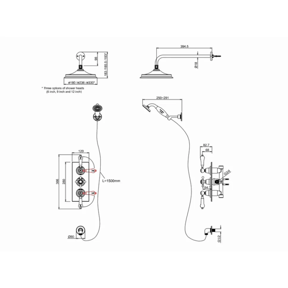 Burlington Trent Thermostatic Shower with Head & Handset