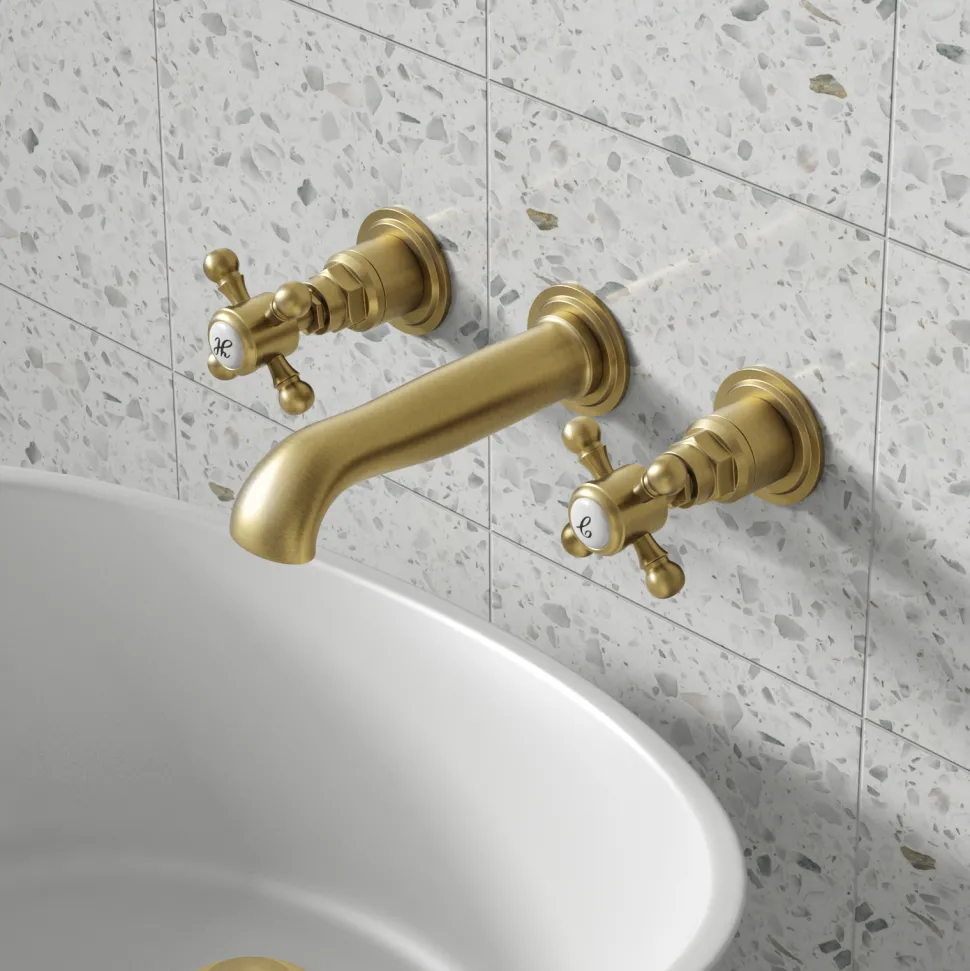 Butler & Rose Beatrice Brushed Brass Wall Mounted Basin Mixer Tap