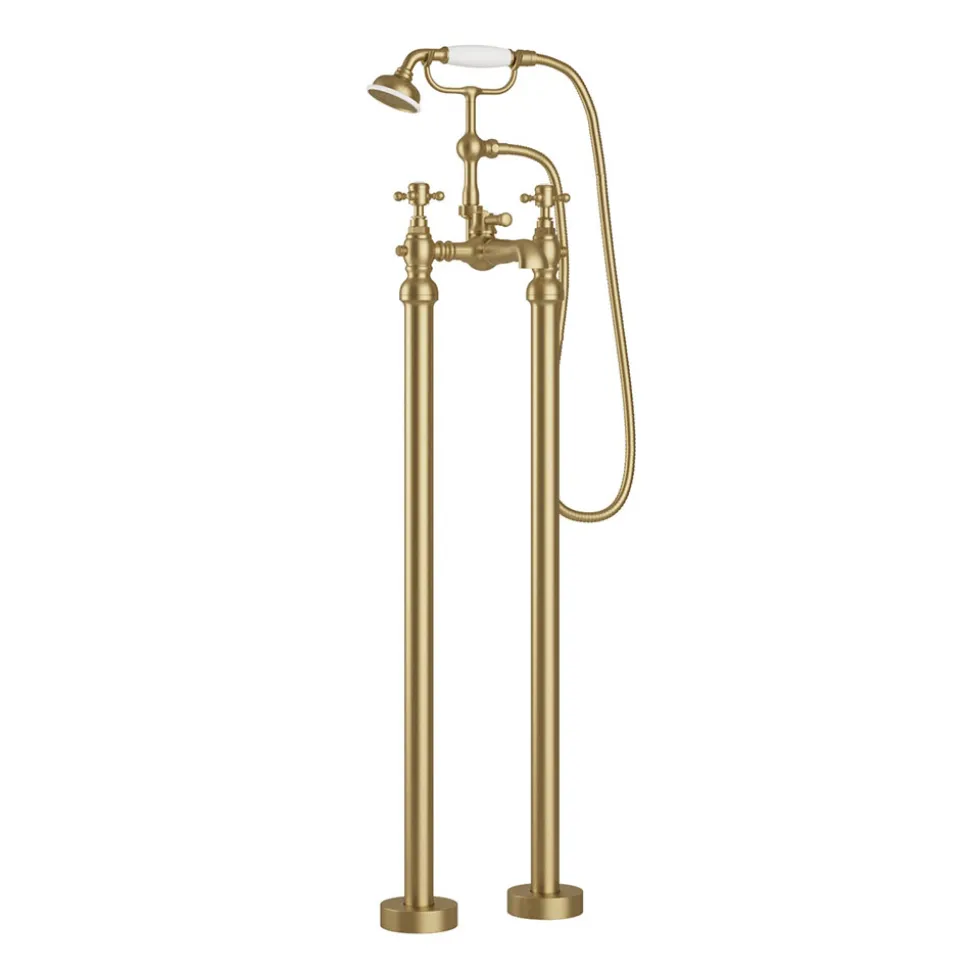 Butler & Rose Beatrice Brushed Brass Freestanding Bath Shower Mixer & Kit