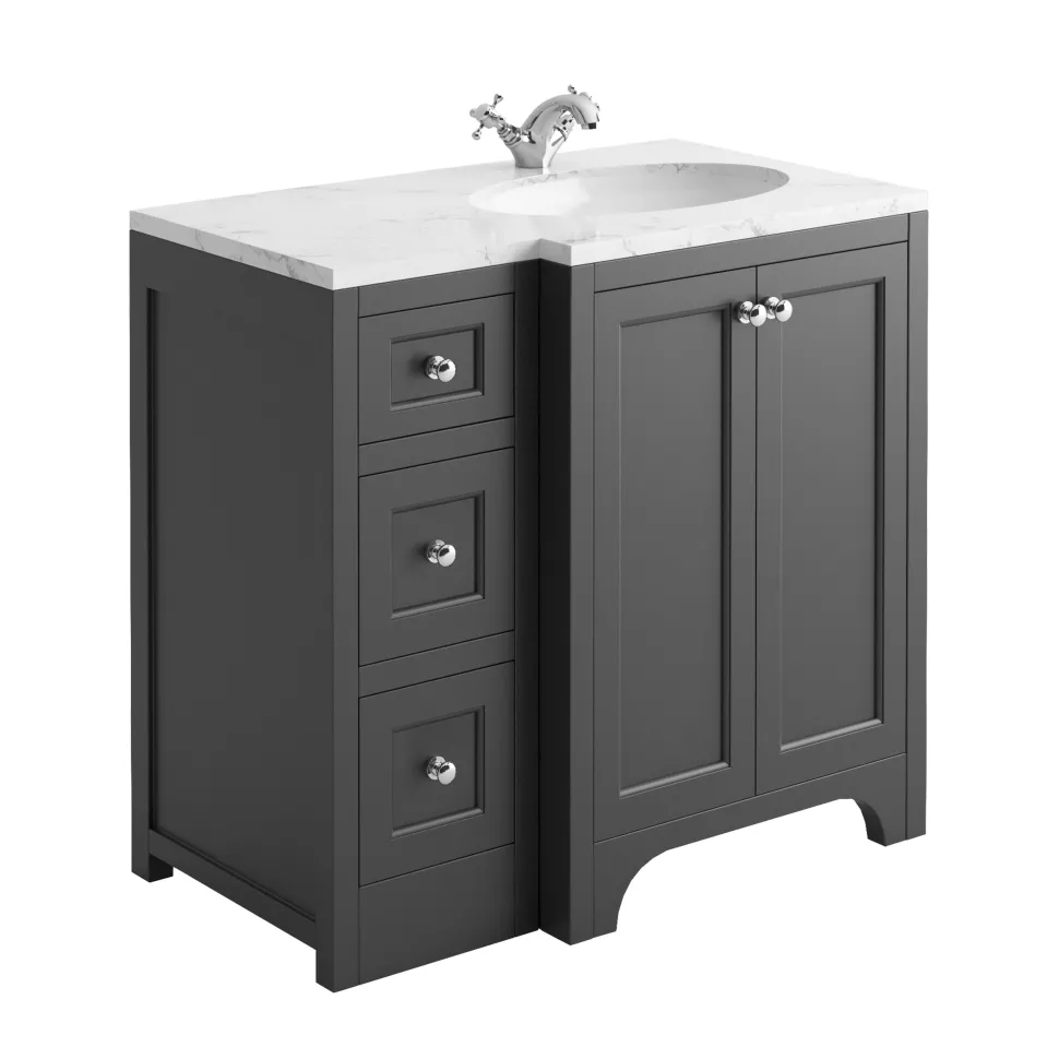 Butler & Rose Benedict 900mm Right Hand Corner Floorstanding Vanity Unit & Minerva® Worktop