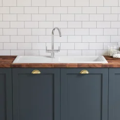 Butler & Rose 1.5 Bowl Ceramic Kitchen Sink and Vellamo Caspian Dual Lever Mono Kitchen Mixer