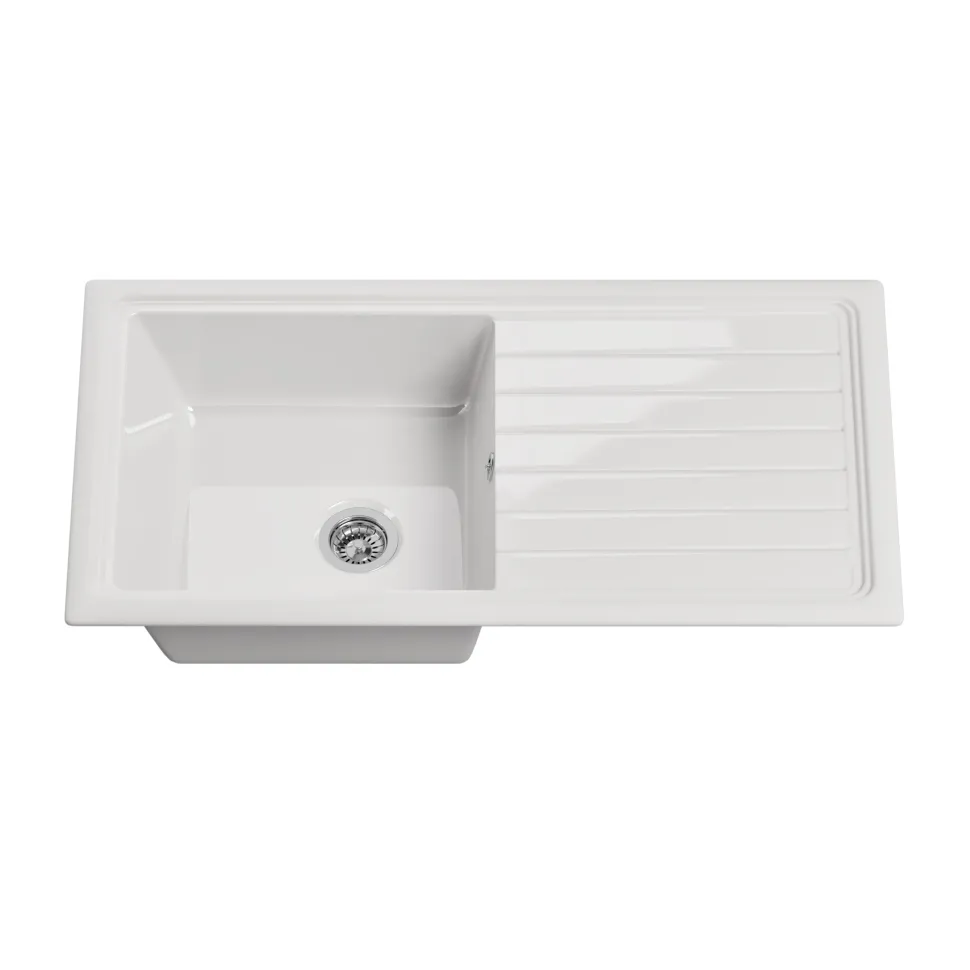 Butler & Rose 1 Bowl White Ceramic Kitchen Sink with Reversible Drainer - 1010 x 525mm