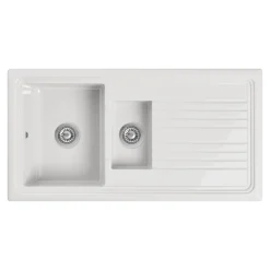Butler & Rose 1.5 Bowl White Ceramic Kitchen Sink with Reversible Drainer - 1010mm x 525mm