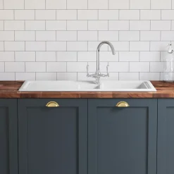 Butler & Rose 1.5 Bowl White Ceramic Kitchen Sink with Reversible Drainer - 1010mm x 525mm