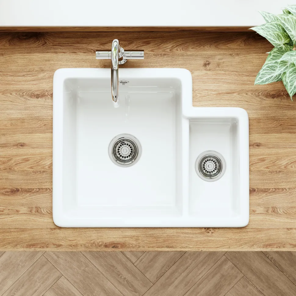 Butler & Rose Bryn 1.5 Bowl White Fine Fireclay Ceramic Inset/Undermount Kitchen Sink - 549 x 441mm